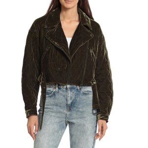 Avec Les Filles Cropped Quilted Velvet Biker Jacket